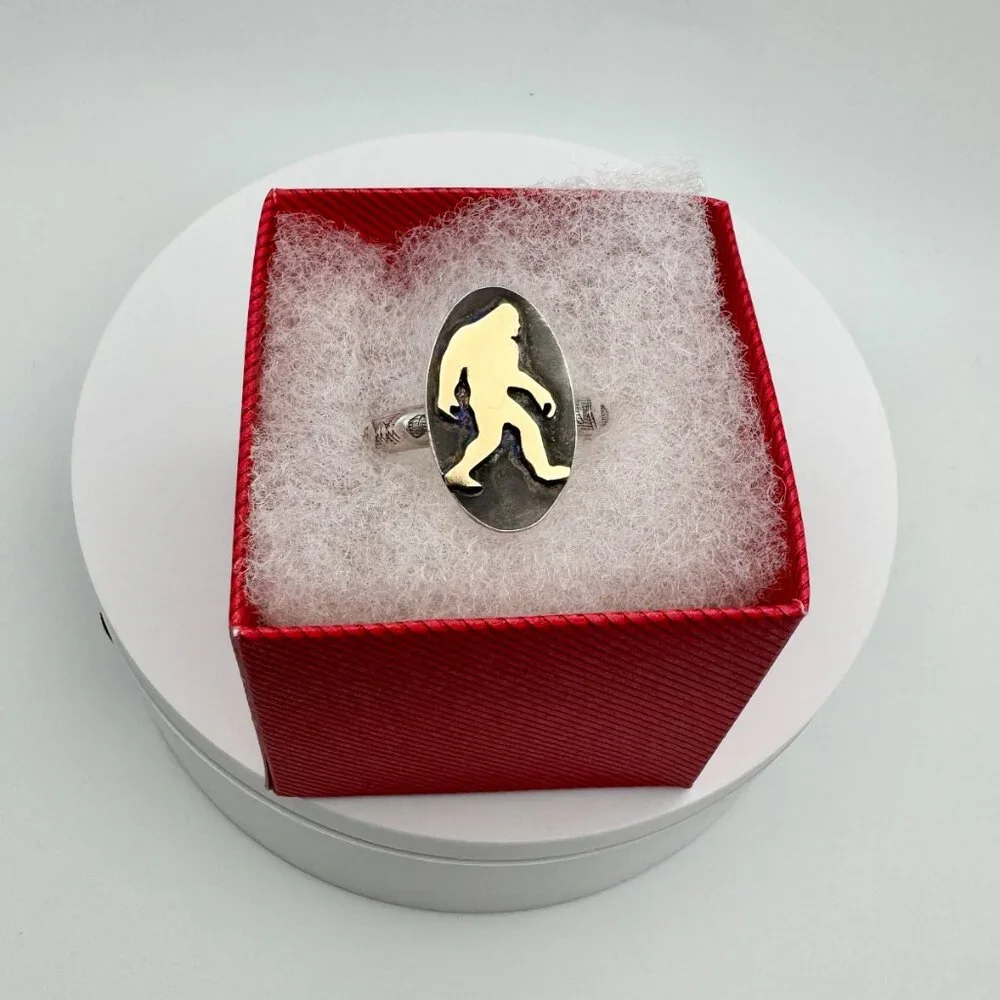 Handmade Bigfoot Ring Sterling Silver Brass Sasquatch Statement Ring Size 12